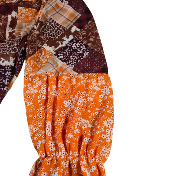 Cato Patchwork Floral Top Women Size 18/20W Orange Sheer Bohemian Preppy Fall - Picture 5 of 9